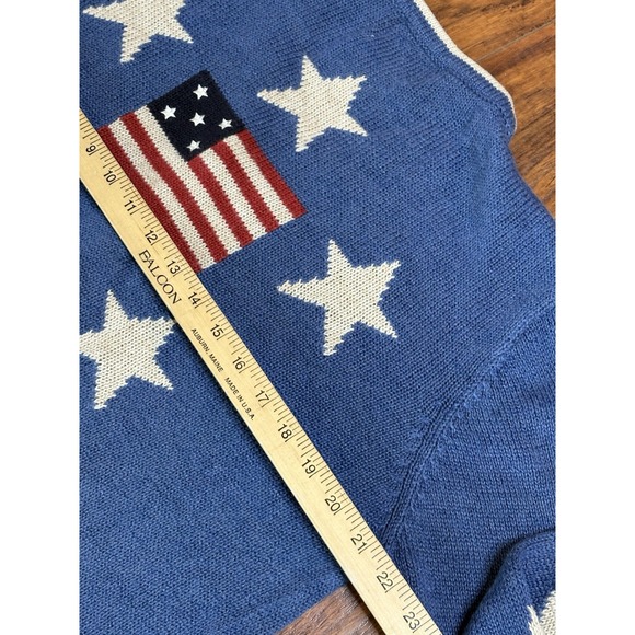 Vtg Christopher & Banks Knit Cardigan Sweater Size M Stars Flag Red Blue White - Picture 9 of 9